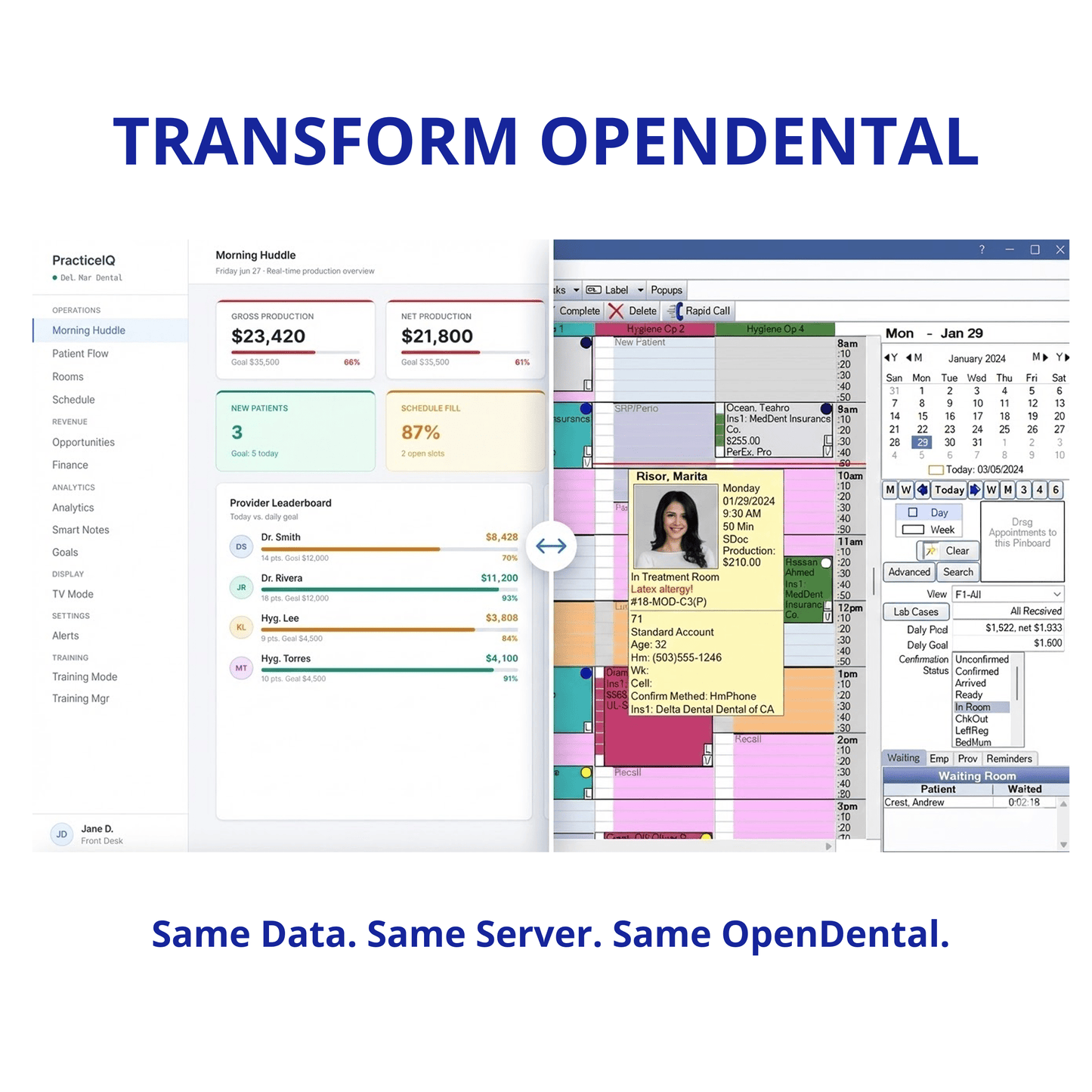 DentalCanvas Command Center for Open Dental software interface